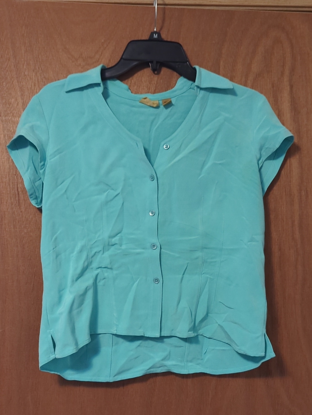 Women's Short Sleeve Button-Down Shirt in Aqua
